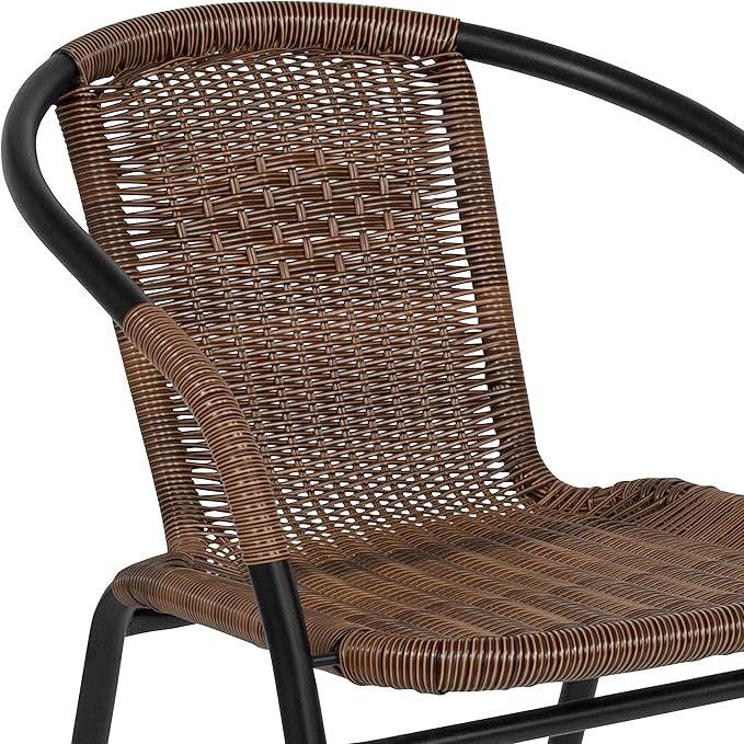Flash Furniture Lila Modern Rattan Indoor/Outdoor Stackable Dining Chairs, Stacking Rattan Bistro Chairs for Patio or Restaurant, Set of 4, Brown - Image 11