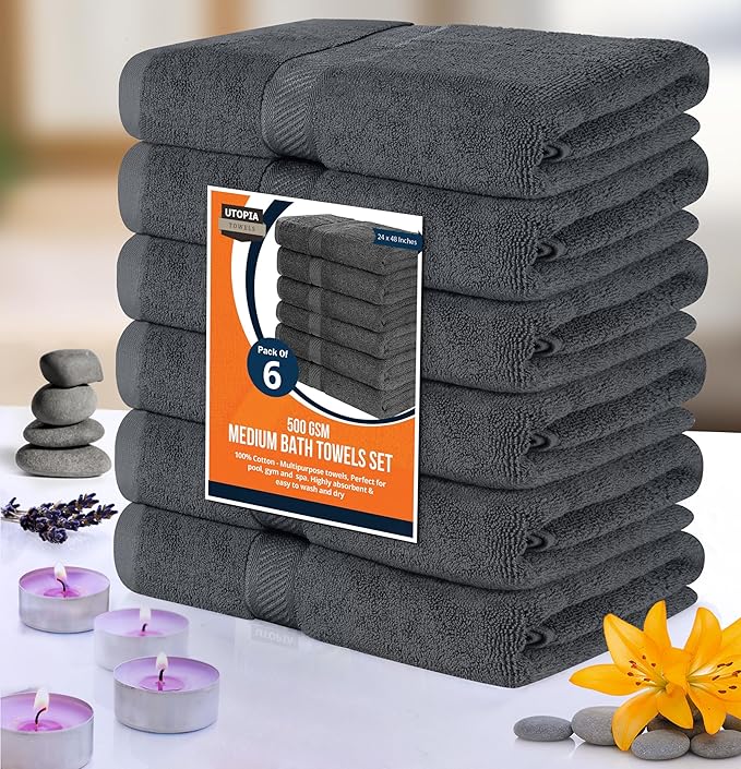 Utopia Towels 6 Pack Medium Bath Towel Set, 24 by 48 Inches, 500 GSM 100% Ring - Image 7