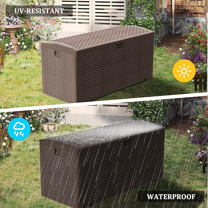 TARKARI Premium Pro Edition 180 Gallon Lockable Resin Deck Box, Waterproof & UV-Resistant Outdoor Storage Box for Outdoor Cushion Storage, Garden Tools & Pool Accessories Storage, Brown - Image 7