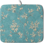 Teal Turquoise Dish Drying Mat for Kitchen Counter Spring Floral Drying Mat 16 by Sweetshow