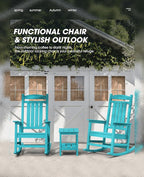 KINGYES HDPE Rocking Chairs Outdoor, Patio Rocking Chairs with 330lbs Support, Smooth Porch Rocker for Deck Lawn Yard, Aruba Blue - Image 5