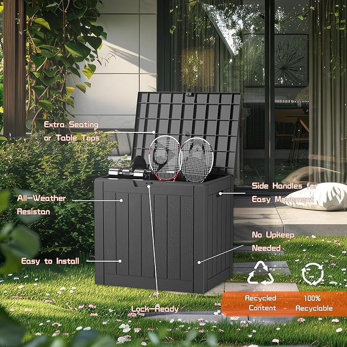 EasyUp 35 Gallon Resin Deck Box Waterproof, UV Resistant Outdoor Storage Box for Delivery, Patio, Garden,and Porch,Striped Black - Image 6