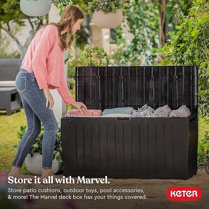 Keter Marvel Plus 71 Gallon Resin Outdoor Storage Box for Patio, Balcony & Garden – Weather‑Resistant Deck Box for Cushions, Pillows, Pool Floats & Tools, Brown - Image 4