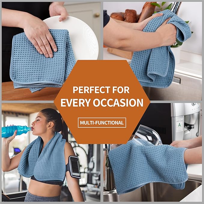 Microfiber Waffle Hand Towels, 4 Pieces, Fast Drying, Lint Free 430 GSM - Image 7