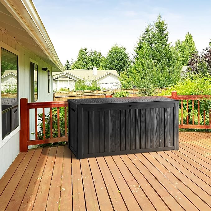 TARKARI 270 Gallon Lockable Resin Deck Box, Waterproof & UV-Resistant Outdoor Storage Box for Outdoor Cushion Storage, Garden Tools & Pool Accessories Storage, Black - Image 3
