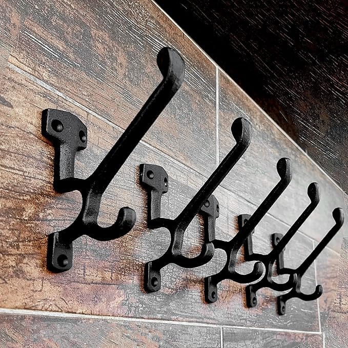 Ambipolar 5 Pack Decorative Cast Iron Heavy Duty Double Hooks, Wall Mounted - Image 6