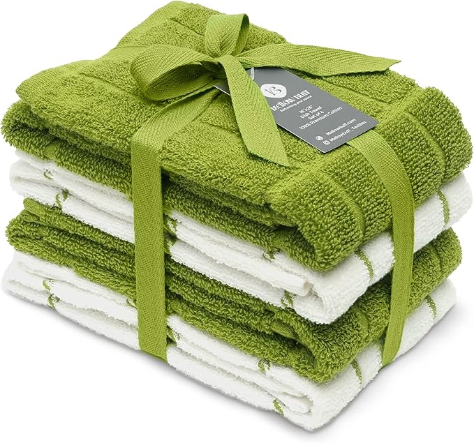 100% Cotton Terry Dish Towels, 4 pack16 x26 Inches, Super Soft and Absorbent by Ecotribe