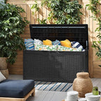 Flamaker Outdoor Storage Box 100 Gallon Waterproof Resin Deck Box Delivery Box with Air Rod Indoor Outdoor Lockable Storage Bench for Patio Cushions, Tools, Pool Accessories (Black) - Image 2