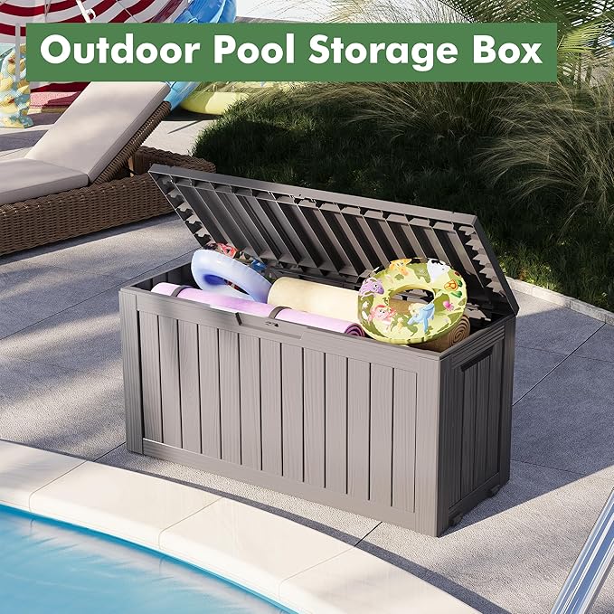 Outdoor Storage Box, Resin Deck Boxes Indoor and outdoor, Waterproof Storage Box Lockable Lid (Grey, 85 Gallon) - Image 4