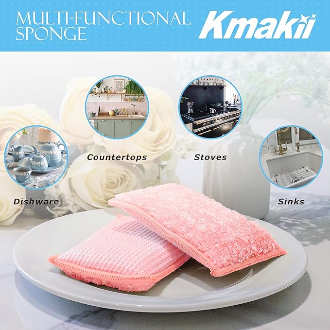 KMAKII Bamboo Kitchen Sponges Dish Sponge Super Absorbent Natural Dish Sponges - Image 4