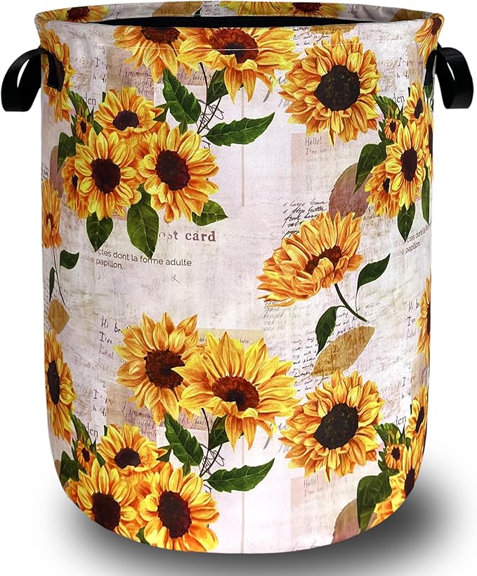 Vintage Sunflowers Laundry Basket Oxford Cloth Foldable Yellow Floral Laundry by Unknown