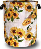 Vintage Sunflowers Laundry Basket Oxford Cloth Foldable Yellow Floral Laundry by Unknown