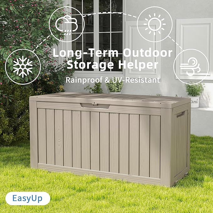 EasyUp 85 Gallon Outdoor Storage Box, Resin Waterproof UV-Resistant Deck Box, Reinforced Stability for Patio, Garden, and Poolside, Striped Gray - Image 5