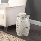 JONATHAN Y TBL1013C Double Happiness 18" Chinoiserie Ceramic Drum Indoor/Outdoor Garden Stool Bohemian, Coastal, Classic, Cottage, Traditional, Patio, Garden, Bathroom, Living Room, Gray Blue/White - Image 2