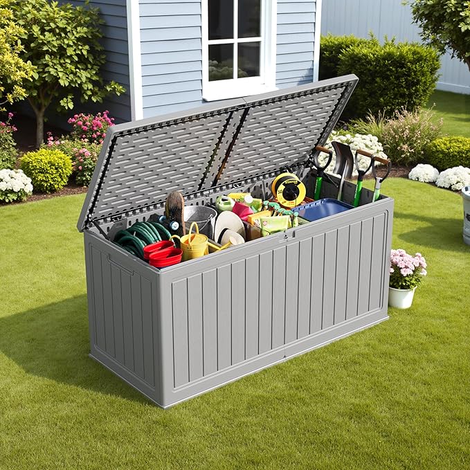 Devoko 260 Gallon Double-Wall Deck Box with Divider, Side Handles, Resin Outdoor Large Storage Box Waterproof and Lockable for Patio Furniture, Garden, Pool (Grey, 260 Gallon) - Image 6