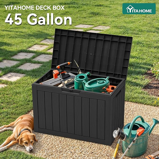 YITAHOME 45 Gallon Deck Box, Outdoor Storage Box for Patio Cushions, Outdoor Tools, Gardening Tools, Sports Equipment, and Throw Pillows, Lockable and Waterproof, Black - Image 3