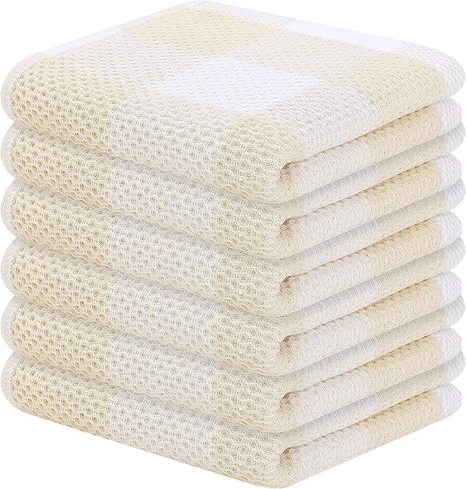 Homaxy 100% Cotton Waffle Weave Check Plaid Dish Cloths, 12 x 12 Inches by Homaxy