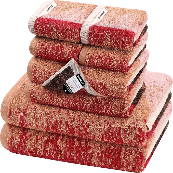 SEMAXE Bathroom Towel Set with Hanging Loop – 8-Piece Yarn Dyed Jacquard Cotton by SEMAXE