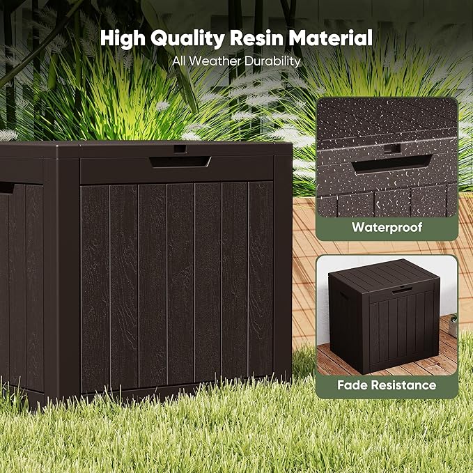 NEWBULIG 31 Gallon Outdoor Storage Box, Waterproof Deck Box with Lockable Lid, Patio Furniture Bench & Side Table, Easy Assembly, for Garden, Pool, Patio & Backyard Organization, Brown - Image 4