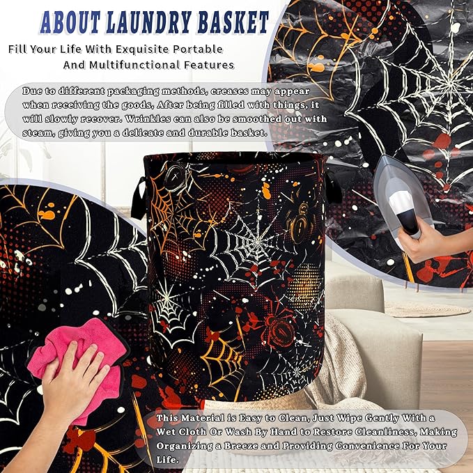Colorful Spider Web Laundry Basket Foldable Oxford Cloth Halloween Laundry - Image 8