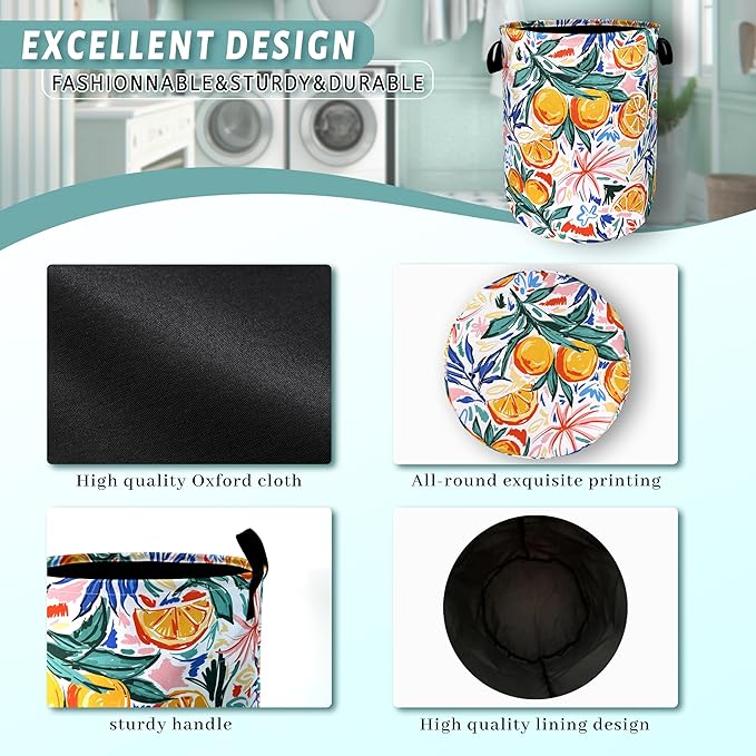 Tropical Fruit Orange Laundry Hamper Summer Colorful Laundry Basket - Image 4