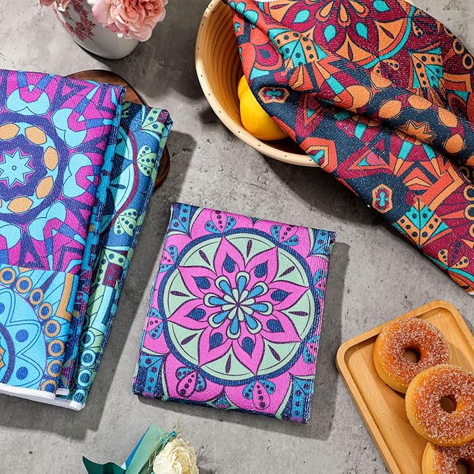 Boyiee Set of 6 Mandala Kitchen Towels Absorbent Boho Dish Towels 24 x 16 - Image 7