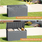 Greesum 100 Gallon Resin Deck Box Large Outdoor Storage Boxes with Cushions for Garden Tools, Patio Furniture Pillows, Pool Supplies, Gray - Image 4