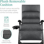 Best Choice Products Oversized Zero Gravity Chair, Folding Outdoor Patio Recliner, XL Anti Gravity Lounger w/Removable Cushion, Cup Holder, Side Tray, 350lb Capacity - Fossil Gray - Image 4