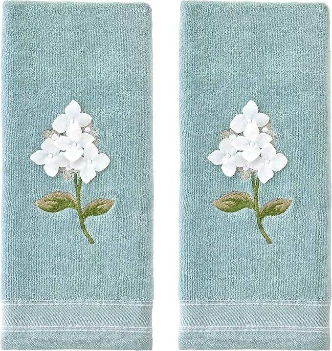 SKL Home Farm Hydrangea 100% Cotton 3D Embroidered 2pc Hand Towel Set, by SKLHomebySaturdayKnightLtd