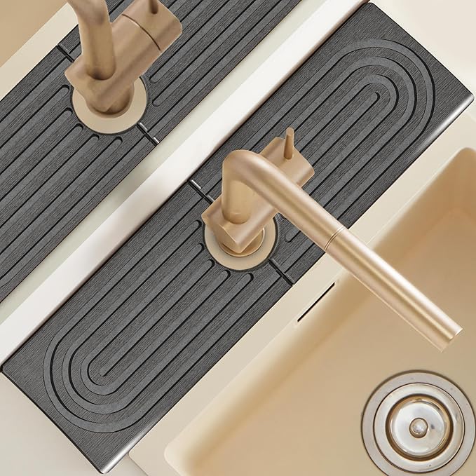 Diatomite Sink Mat around Faucet, Instant Dry Stone Sink Tray Cleaning Tools by LushSpring