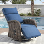 Zero Gravity Patio Swivel Rocking Recliner Chair - Wicker Outdoor Lounge Chair with Adjustable Backrest & Footrest, All Weather Reclining Rocker Chairs with Thick Cushion for Pool Deck Blue by JelwalyPatioFurnitureSet