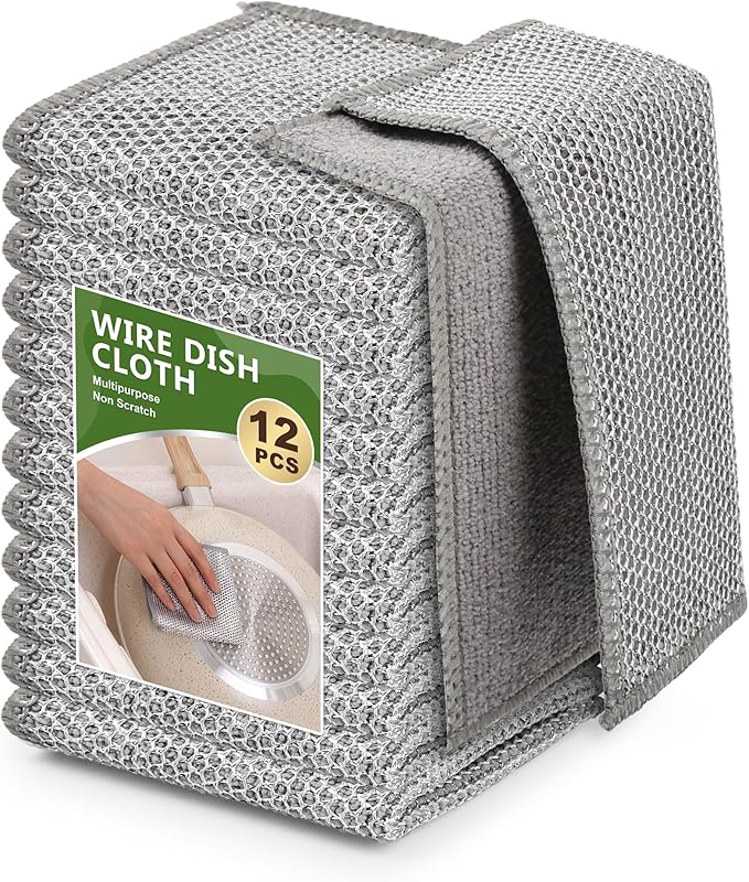 12Pack Upgrade Multipurpose Wire Dishwashing Rags, Double-Side Non Scratch Wire by WYDZKJ