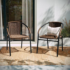 Flash Furniture Lila Modern Rattan Indoor/Outdoor Stackable Dining Chairs, Stacking Rattan Bistro Chairs for Patio or Restaurant, Set of 2, Brown - Image 7