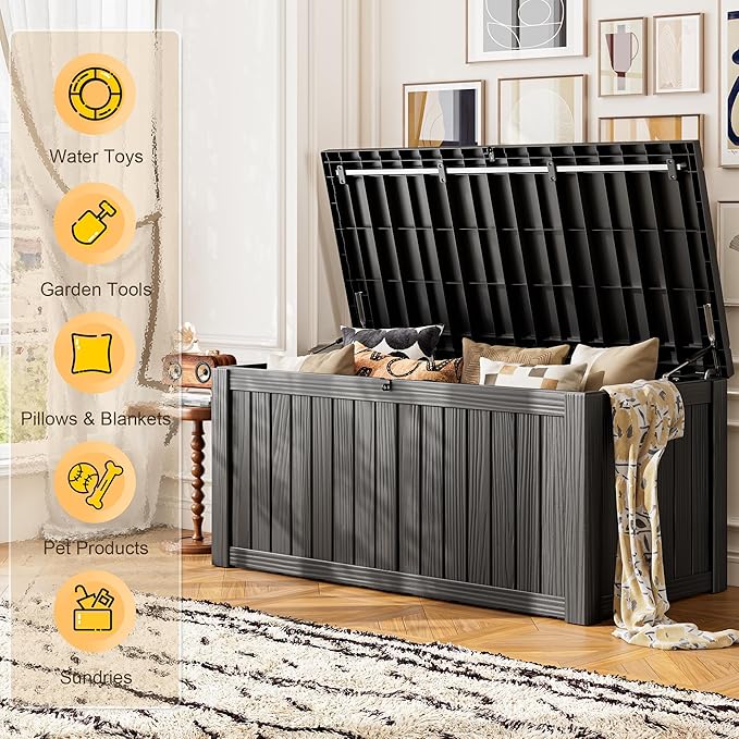Outdoor Storage Box, Resin Deck Boxes Indoor and outdoor, Waterproof Storage Box Lockable Lid (Black, 120 Gallon) - Image 4