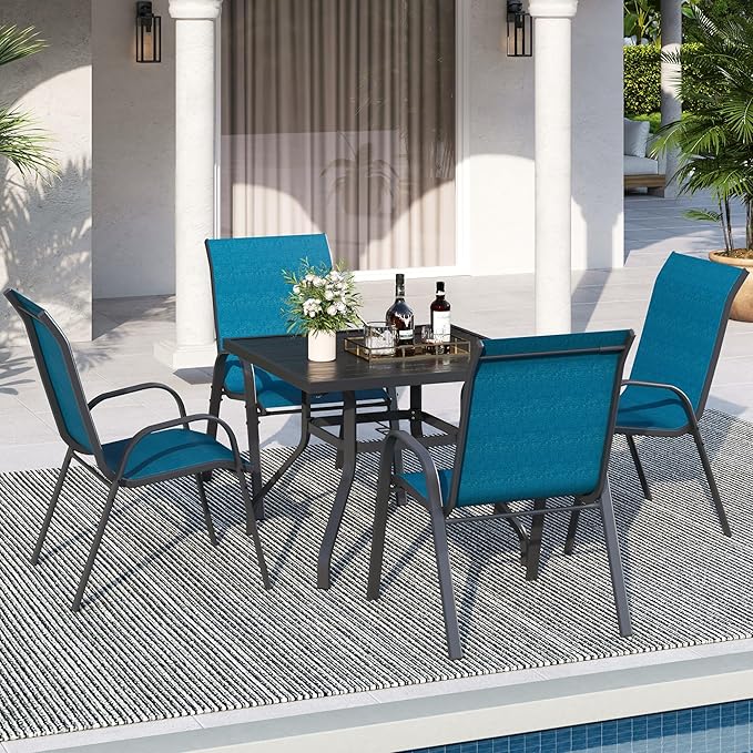 Patio Dining Chairs Set of 4, Stackable Dining Chairs High Back, Breathable Seat Fabric and Alloy Steel Frame Fit Backyard, Porch, Lawn，Poolside (Sky Blue) - Image 2