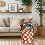 Orange Checkerboard Laundry Hamper Foldable Oxford Cloth Colorful Plaid Laundry - Image 2