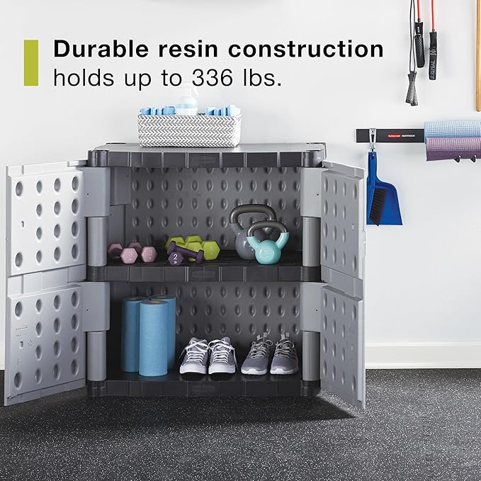 Rubbermaid Freestanding Storage Cabinet with Doors 18"D x 36"W x 37"H Medium Gray/Black Two-Shelf Lockable Cabinet for Indoor/Outdoor/Garage Storage for Garden Tools/Lawn Care Accessories - Image 5