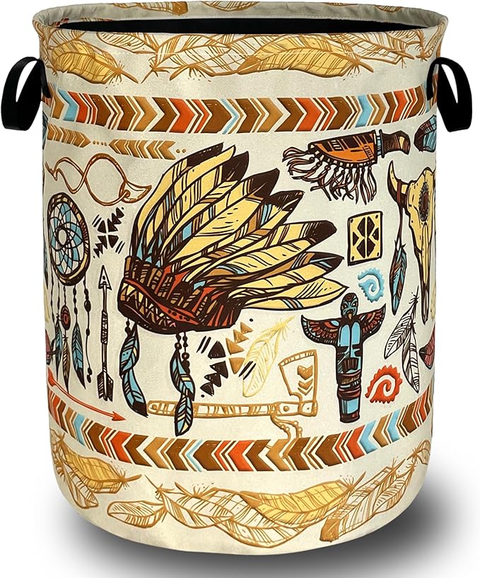 Feather Printed Laundry Basket Oxford Cloth Foldable Boho Laundry Hamper by Unknown