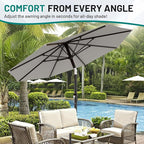 AreShark 9 FT Patio Umbrella for Outdoor, Outdoor Table Umbrella with Push Button Tilt and Crank, Outdoor Patio Umbrellas with 8 Sturdy Ribs for Market, Garden, Pool (Light Gray) - Image 7