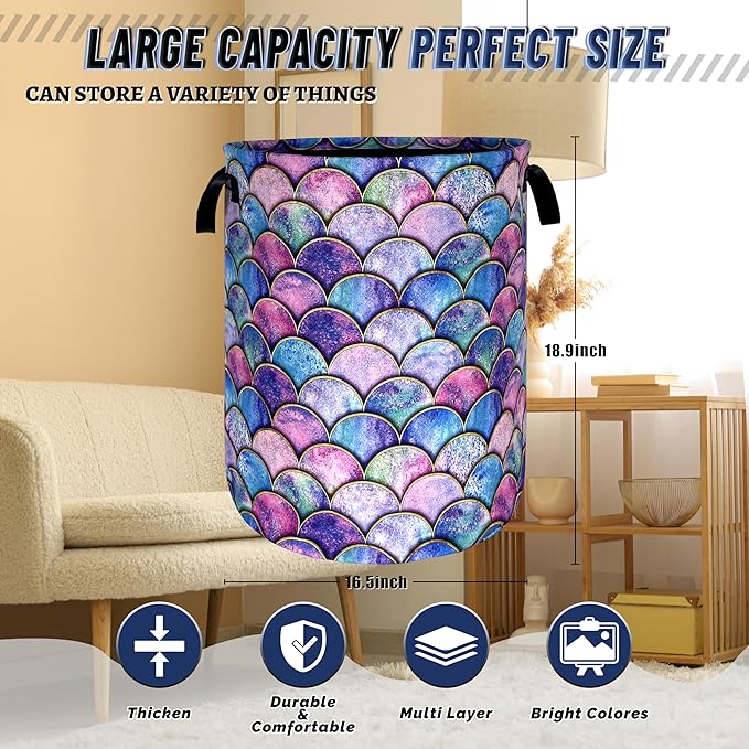 Colorful Mermaid Scales Laundry Basket Foldable Oxford Cloth Beautiful Fish - Image 3