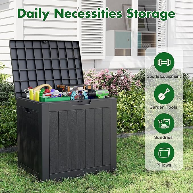 Outdoor Storage Box, Resin Deck Boxes Indoor and outdoor, Waterproof Storage Box Lockable Lid (Black,35 Gallon-2Pack) - Image 4