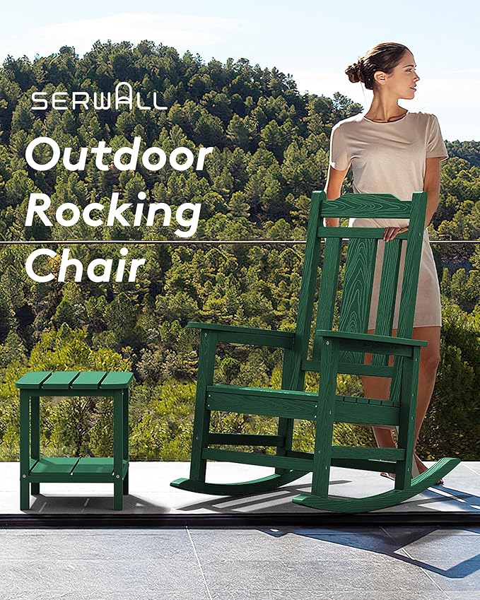 SERWALL Outdoor Rocking Chair Set of 4, Patio Rocking Chairs Set, HDPE Rocking Chair Outdoor for Adults, Heavy Duty Front Porch Rocker, Green - Image 8