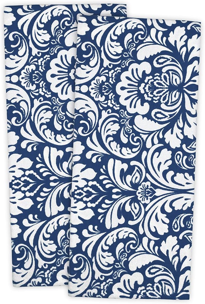 DII Cotton Dish Towel Set Damask Print, Nautical Blue by DII