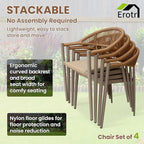 4 Pcs Stackable Patio Dining Chairs, Aluminum Rattan Outdoor Dining Chair with Arms, Woven Rope Garden Armchair Metal No Assembly for Bistro Balcony Porch Deck Yard Cafe Restaurant, Light Brown - Image 6