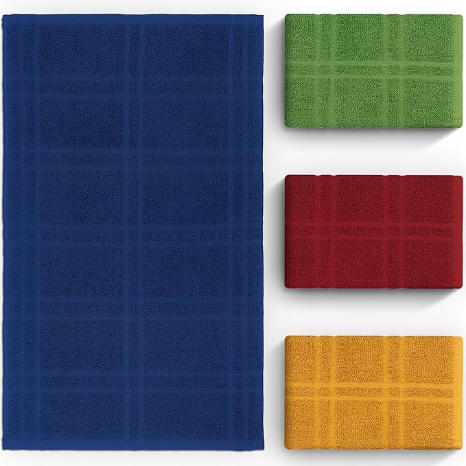 DecorRack Large Kitchen Towels, 100% Cotton Hand Towels, Plaid Pattern Cleaning - Image 3