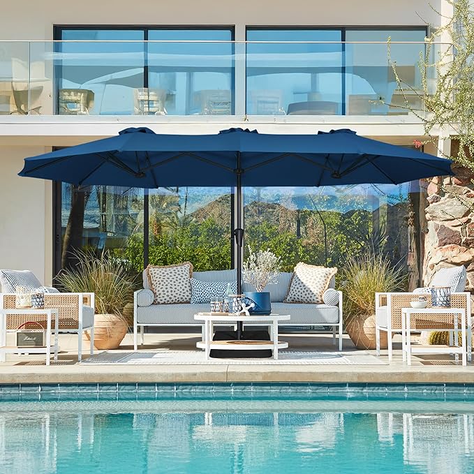 SUPERJARE 13FT Outdoor Umbrella for Patio, Double sided Pool Umbrellas with Fade Resistant Canopy, Large Table Umbrella for Deck, Market, Backyard - Navy Blue - Image 6
