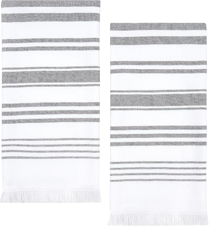 Sticky Toffee Hand Towels for Bathroom Set of 2 – 28x16 in White and Gray by StickyToffee