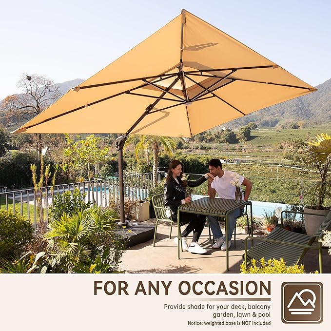 10 X 13 FT Cantilever Outdoor Patio Umbrella with Base Included Large Heavy Duty 360° Rotation Double Top Offset Rectangular Umbrellas with Led Lights for Backyard Outside Deck, Beige - Image 5