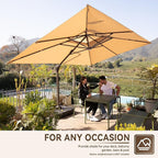 10 X 13 FT Cantilever Outdoor Patio Umbrella with Base Included Large Heavy Duty 360° Rotation Double Top Offset Rectangular Umbrellas with Led Lights for Backyard Outside Deck, Beige - Image 5