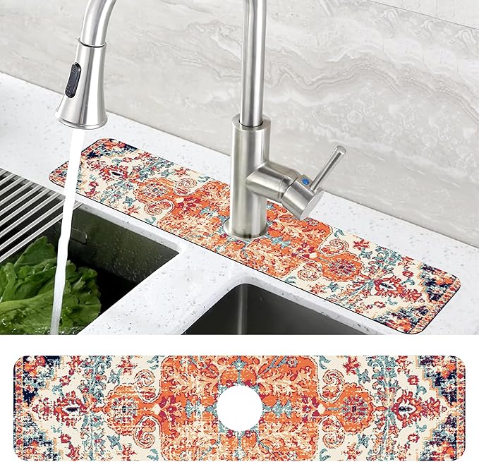 Oriental Turkish Carpet Pattern Red Dish Drying Mat - Image 4